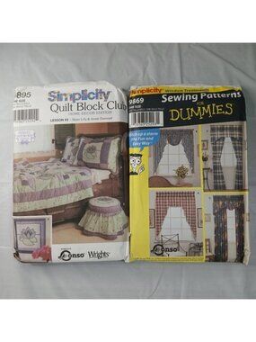 Simplicity Sewing Pattern 2-Bundle Quilt Block Club + Window Treatments Curtains